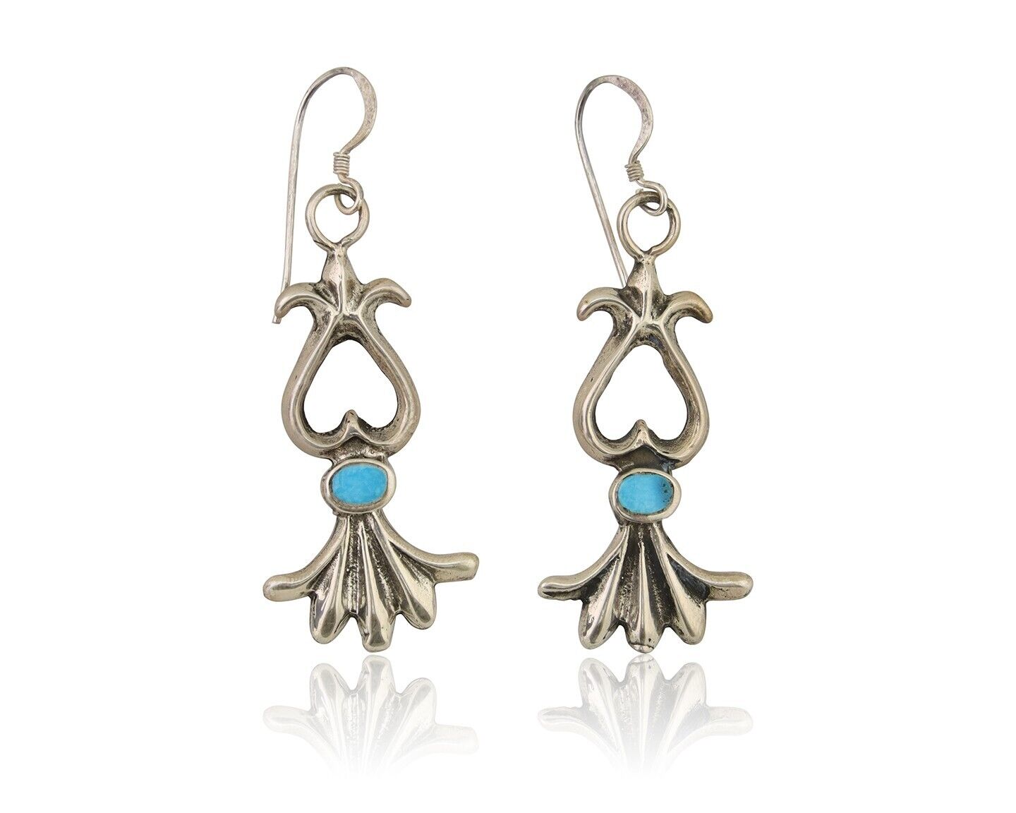 Navajo Dangle Earrings 925 Silver Blue Turquoise Native American Artist C.80's