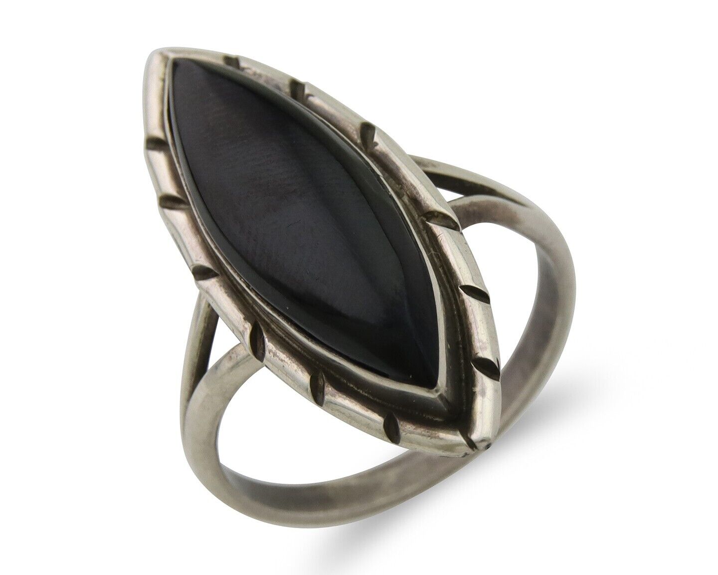 Navajo Handmade Ring 925 Silver Black Onyx Artist Signed M #10 C.80's