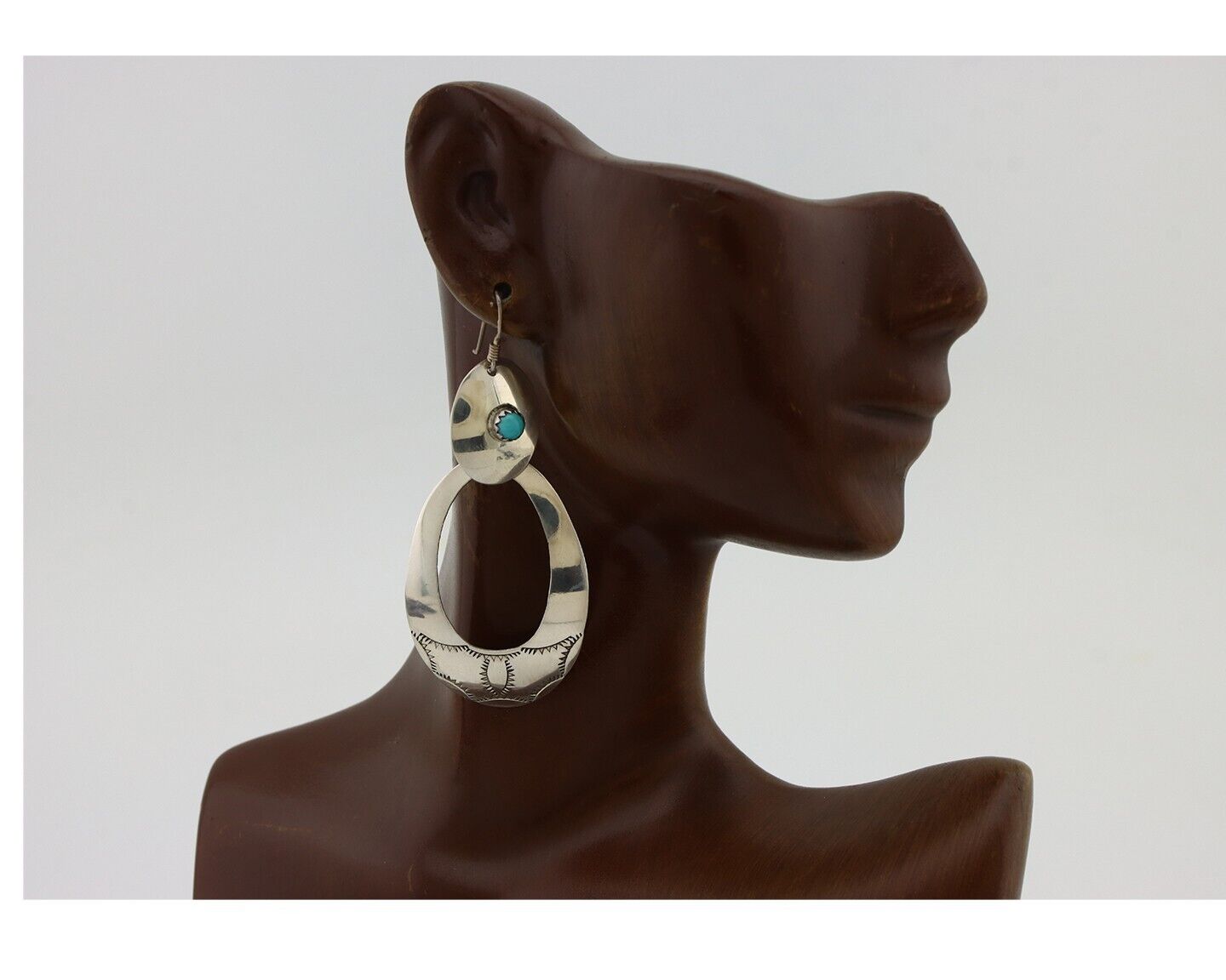 Navajo Handmade Earrings 925 Silver Blue Turquoise Native Artist C.80s