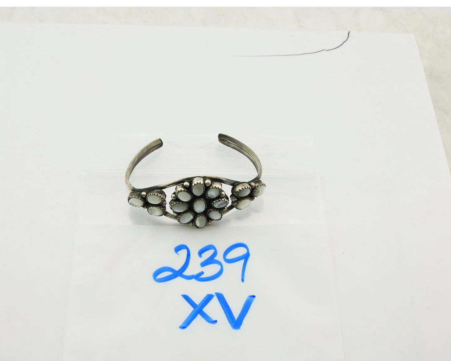 Navajo Cuff Bracelet Sterling Silver MOP Vintage Native Artist Handmade