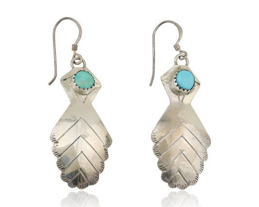 Navajo Dangle Earrings 925 Silver Natural Turquoise Artist Signed JB C.80's