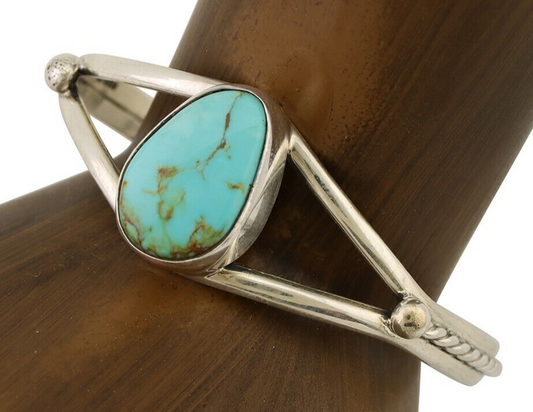 Navajo Cuff Bracelet 925 Silver Natural Blue Turquoise Artist Signed Gecko C.80s