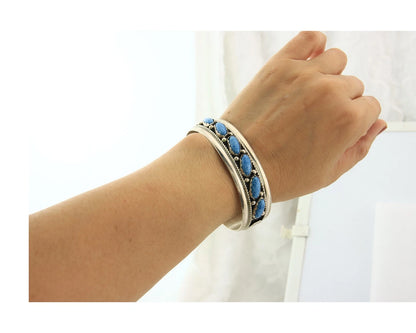 Navajo Cuff Bracelet Sterling Silver Denim Lapis Vintage Signed Ray Begay