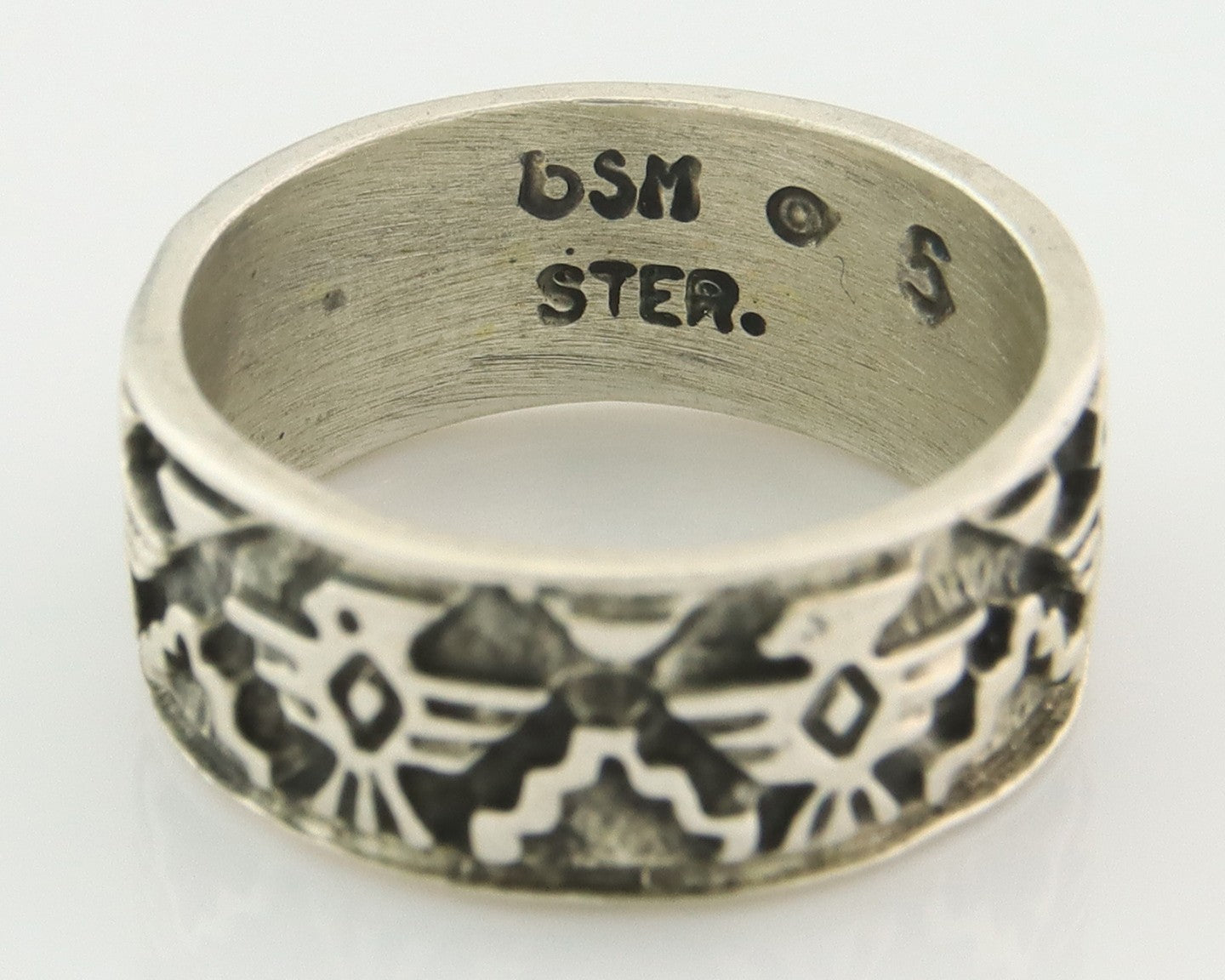 Navajo Band Ring Sterling Silver Vintage Authentic Signed BSM Size 5.0