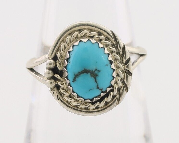 Navajo Ring 925 Silver Morenci Turquoise Native American Artist C.80's