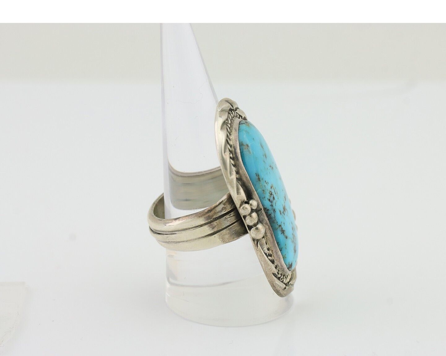 Mens Navajo Ring 925 Silver Diamond Turquoise Signed D C.80's Size 10