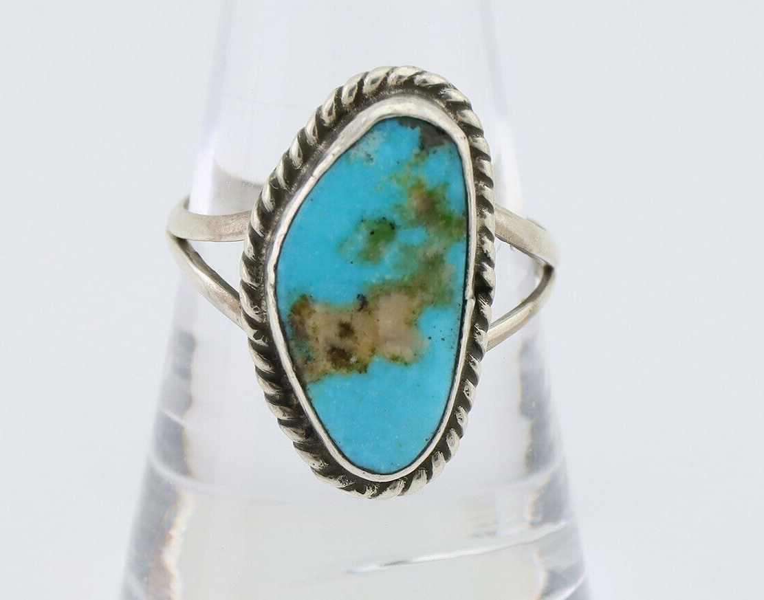 Navajo Ring 925 Silver Kingman Turquoise Artist Signed Rabbit Sticks C.80's