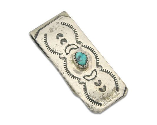 Navajo Money Clip 925 Silver & 999 Nickle Hand Stamp Native American Artist C80s