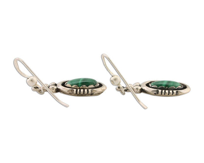 Navajo Dangle Earrings 925 Silver Natural Malachite Native American Artist C.80s