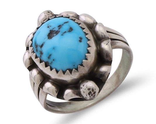 Navajo Ring 925 Silver Sleeping Beauty Turquoise Artist Signed SC C.80's