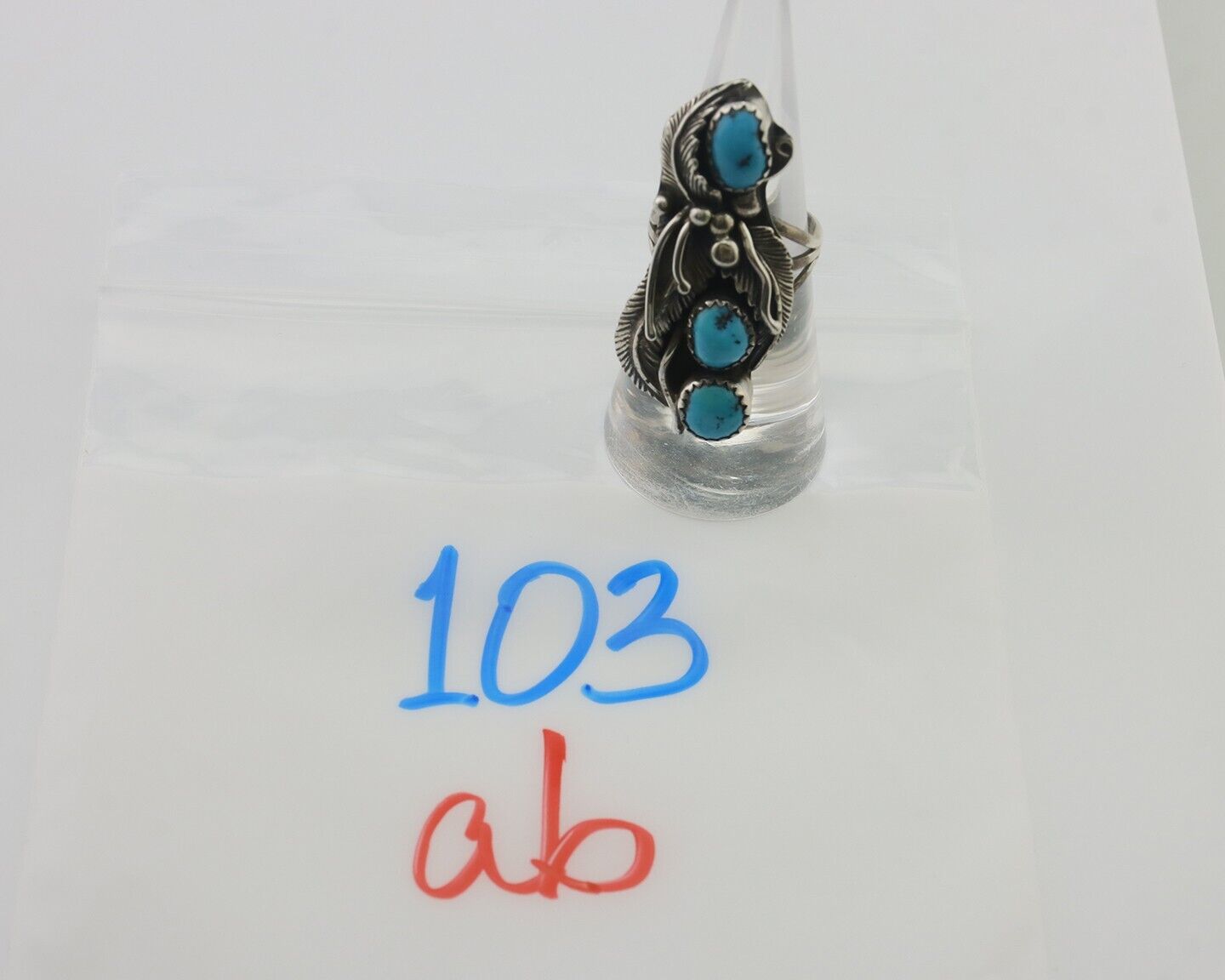 Navajo Ring 925 Silver Sleeping Beauty Turquoise Native American Artist C.80's