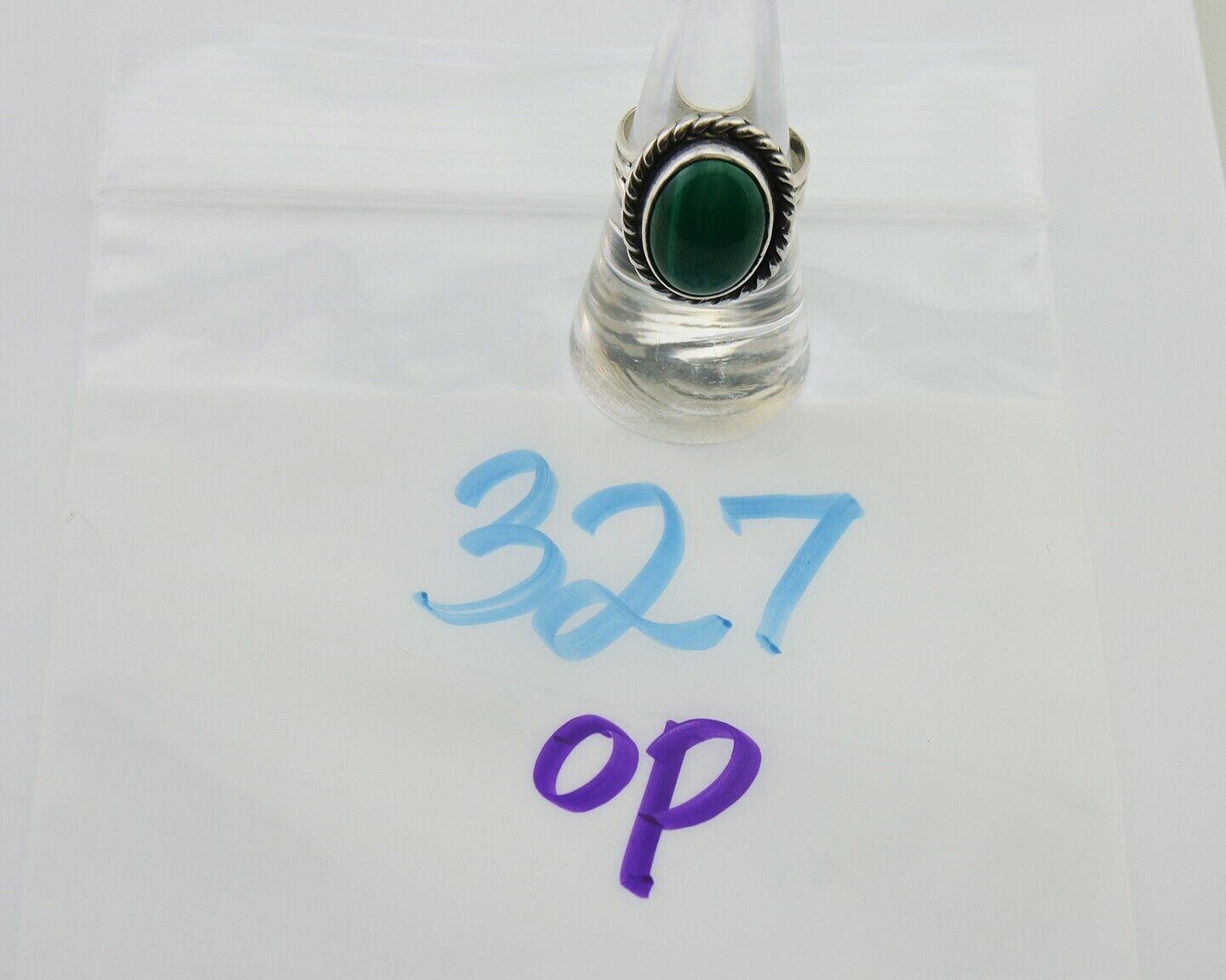 Navajo Ring 925 Silver Natural Malachite Native American Artist C.80's
