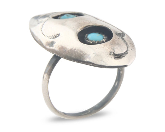 Vintage Navajo Ring 925 Sterling Authentic Traditional Turquoise Size 7.25