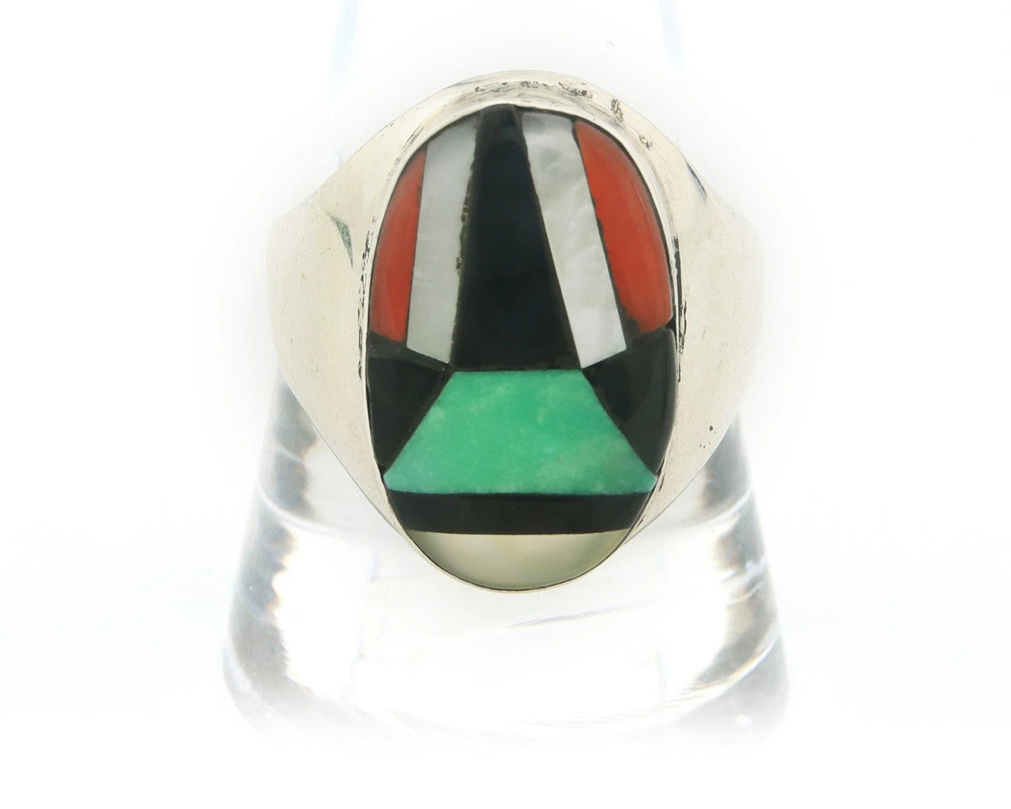 Men Navajo Ring Sterling Silver Natural Turquoise Size 10.5