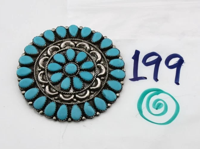 Navajo Concho Pin Pendant Natural Blue Turquoise Vintage Handmade Signed VMB