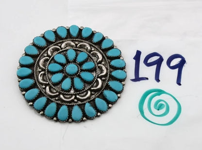Navajo Concho Pin Pendant Natural Blue Turquoise Vintage Handmade Signed VMB