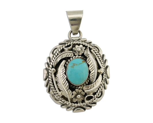 Navajo Pendant 925 Silver Kingman Turquoise Native American Artist C.80s