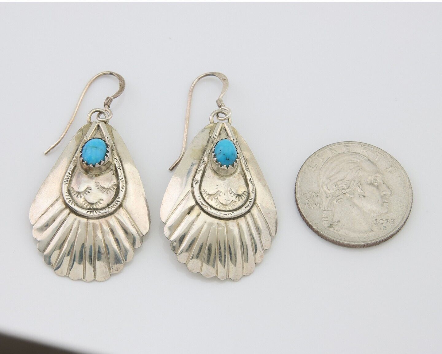 Navajo Earrings 925 Silver Turquoise Artist Signed Dean Brown C.80's