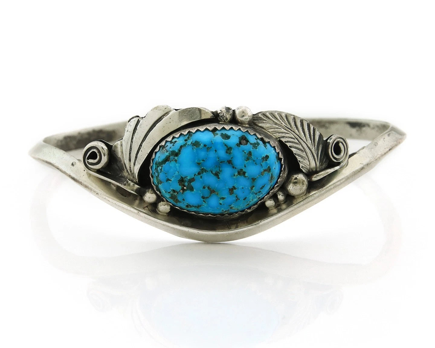 Navajo Cuff Bracelet Sterling Silver Turquoise Handmade Vintage Signed JM