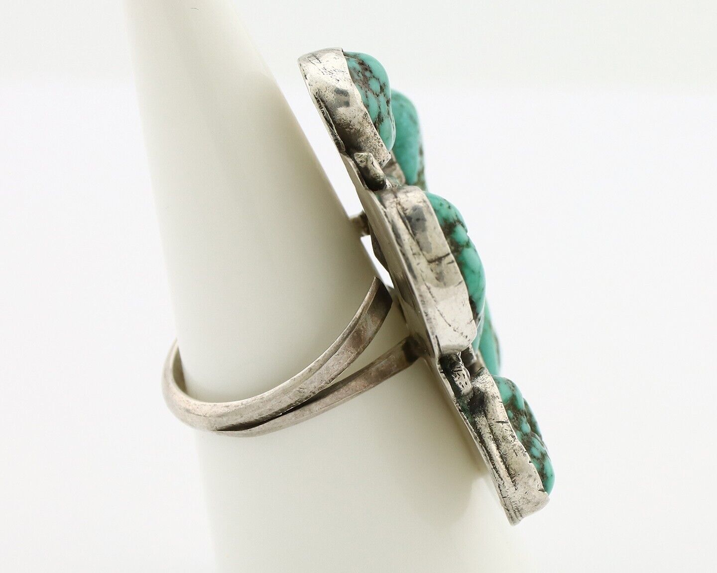 Navajo Ring 925 Silver Natural Seafoam Turquoise Artist Signed R C.80's