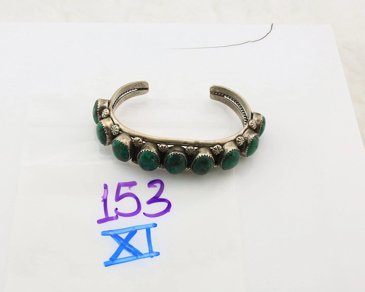 Navajo Cuff Bracelet Sterling Silver Crescent Valley Green Turquoise Native Art
