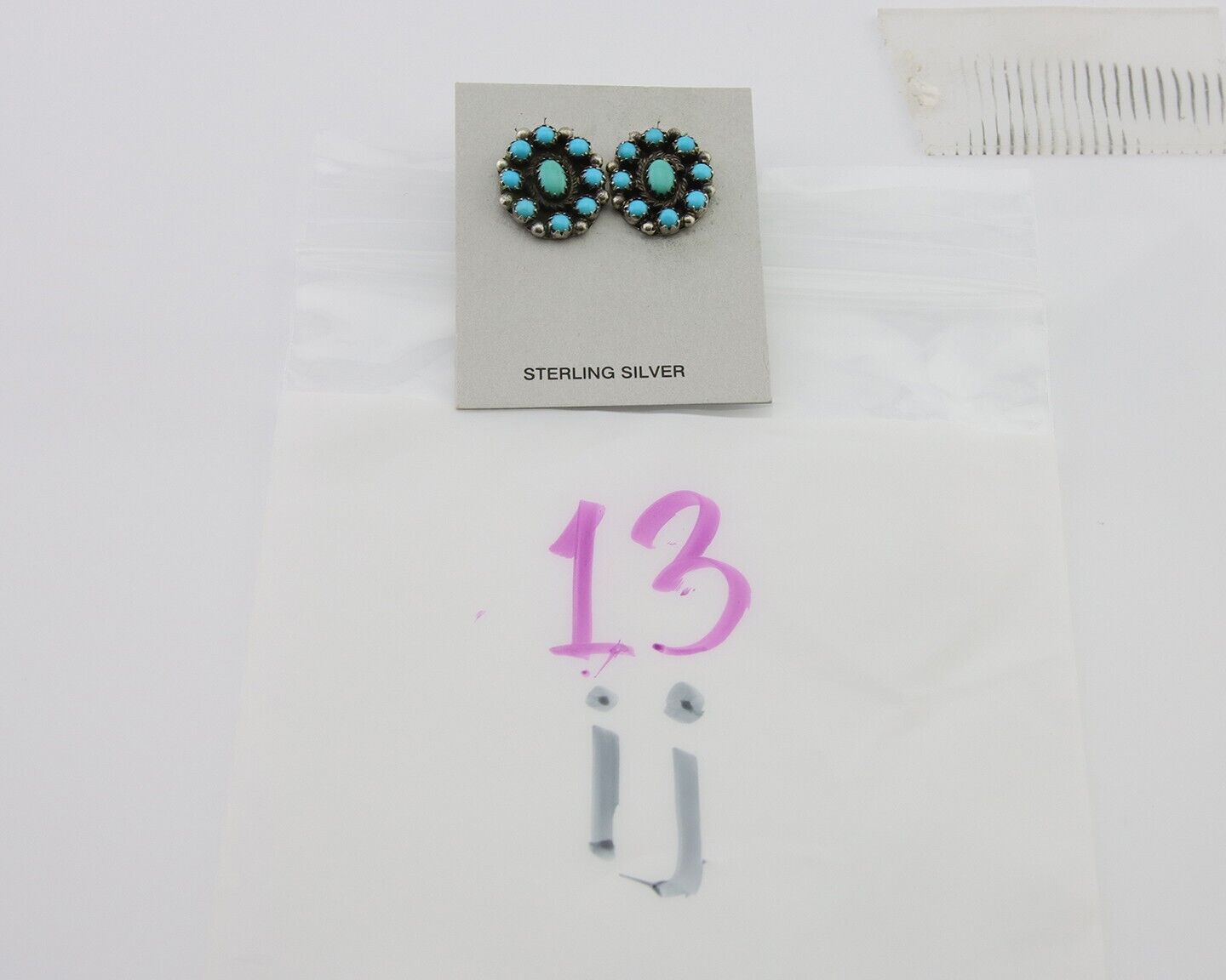 Navajo Shield Earrings 925 Silver Sleeping Beauty Native Artist C80s