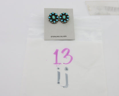 Navajo Shield Earrings 925 Silver Sleeping Beauty Native Artist C80s