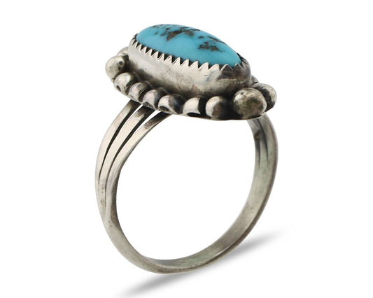 Navajo Ring .925 Silver Sleeping Beauty Turquoise Signed SkyStone Creations C80s