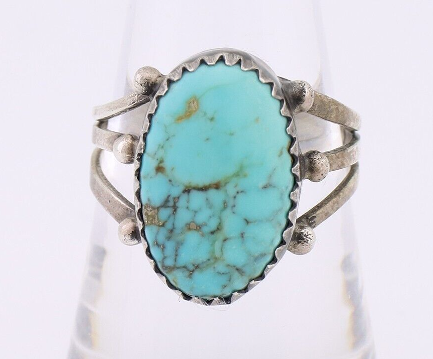 Navajo Ring 925 Silver Natural Kingman Turquoise Native American Artist C.80's
