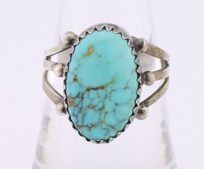 Navajo Ring 925 Silver Natural Kingman Turquoise Native American Artist C.80's