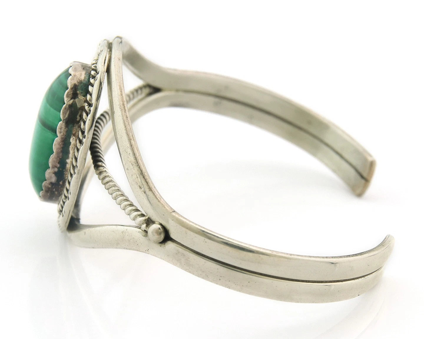 Navajo Cuff Bracelet Sterling Silver Natural Malachite Native American Artist
