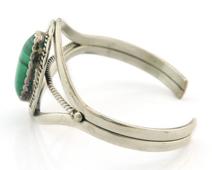 Navajo Cuff Bracelet Sterling Silver Natural Malachite Native American Artist