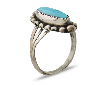 Navajo Ring 925 Silver Kingman Turquoise Artist Signed SC Size 9.0 C.80's