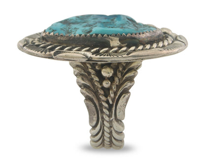 Vintage Navajo Ring 925 Sterling Authentic Turquoise Signed Snail Size 11.75