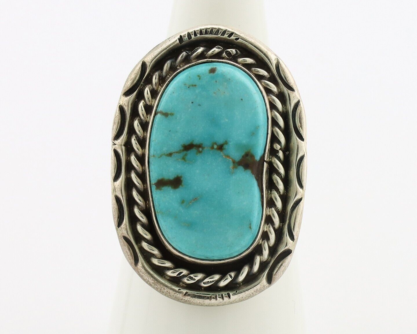 Navajo Ring .925 Silver Globe Turquoise Signed Lee Bennett C.80's