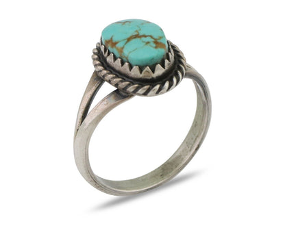 Navajo Ring 925 Silver Kingman Turquoise Native American Artist C.80's