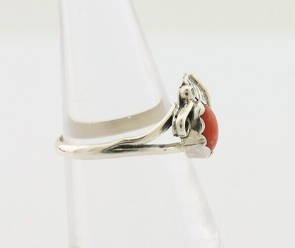 Navajo Handmade Ring 925 Silver Natural Coral Native Artist Size 5.5 C.80's