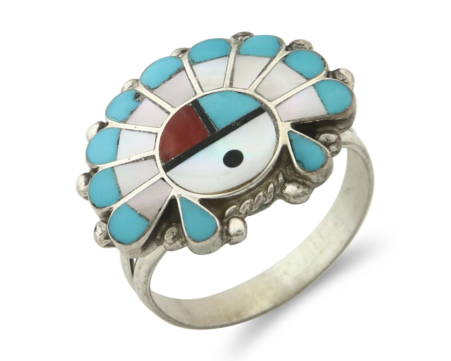Vintage Zuni Ring 925 Sterling Silver Natural Gemstone Size 8.0
