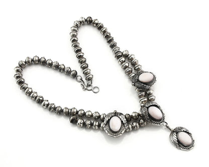 Navajo Squash Necklace Sterling White Shell Vintage Handmade Signed Manygoats