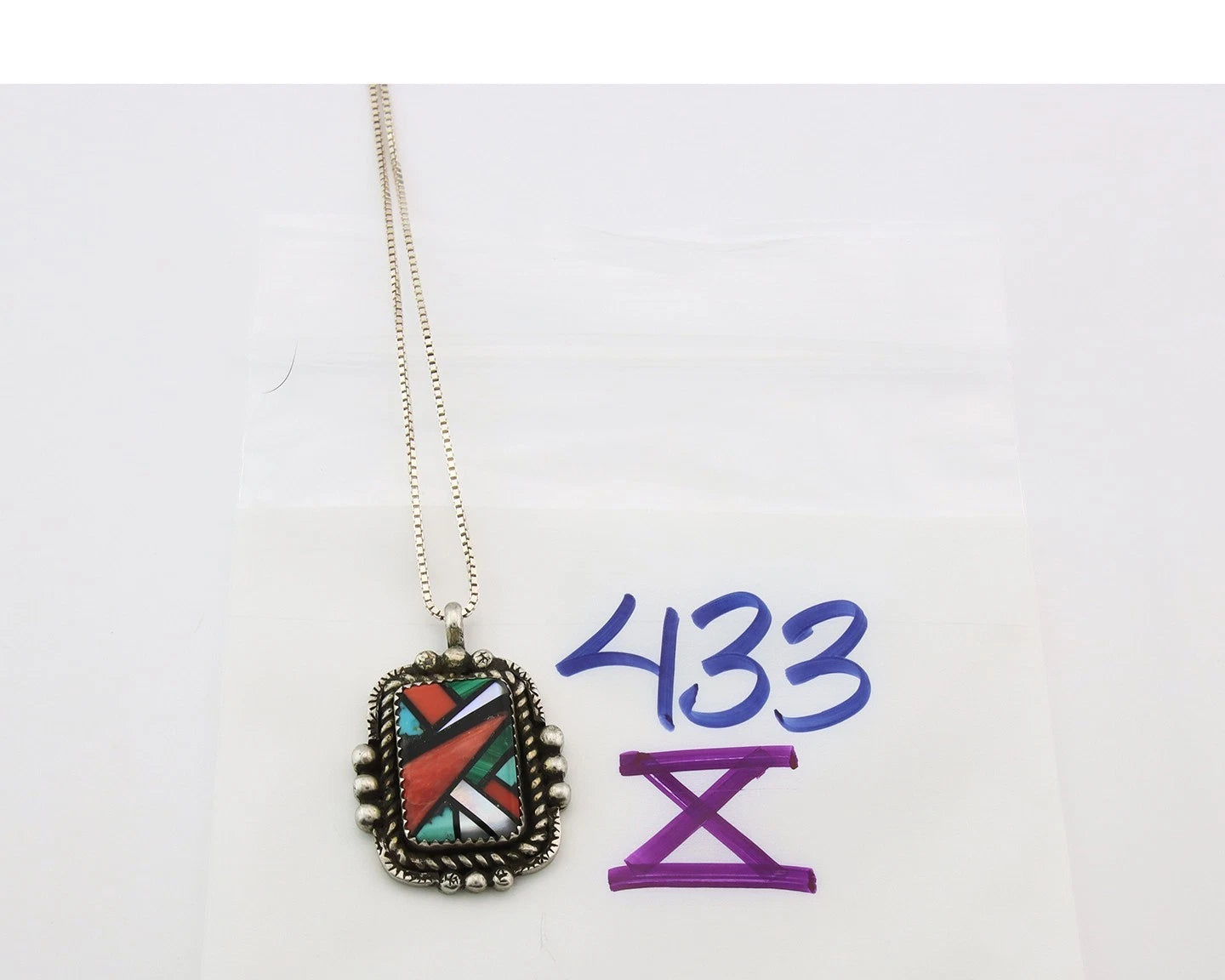 Navajo Necklace Sterling Silver Authentic Gemstone Signed The Blue Indian 1991