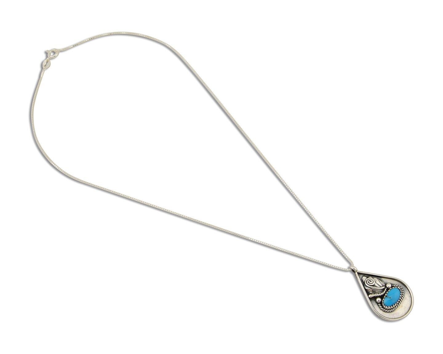 Navajo Necklace 925 Silver Natural Blue Turquoise Artist Signed JASON BAHE C.80s