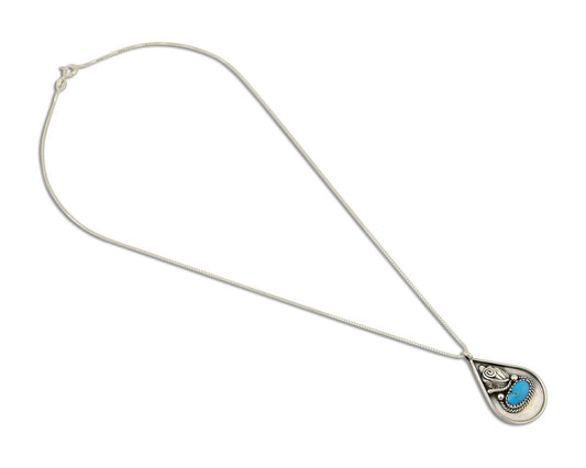 Navajo Necklace 925 Silver Natural Blue Turquoise Artist Signed JASON BAHE C.80s