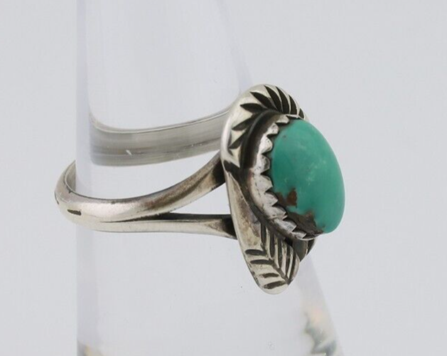 Navajo Ring 925 Silver Kingman Turquoise Native American Artist C.80's