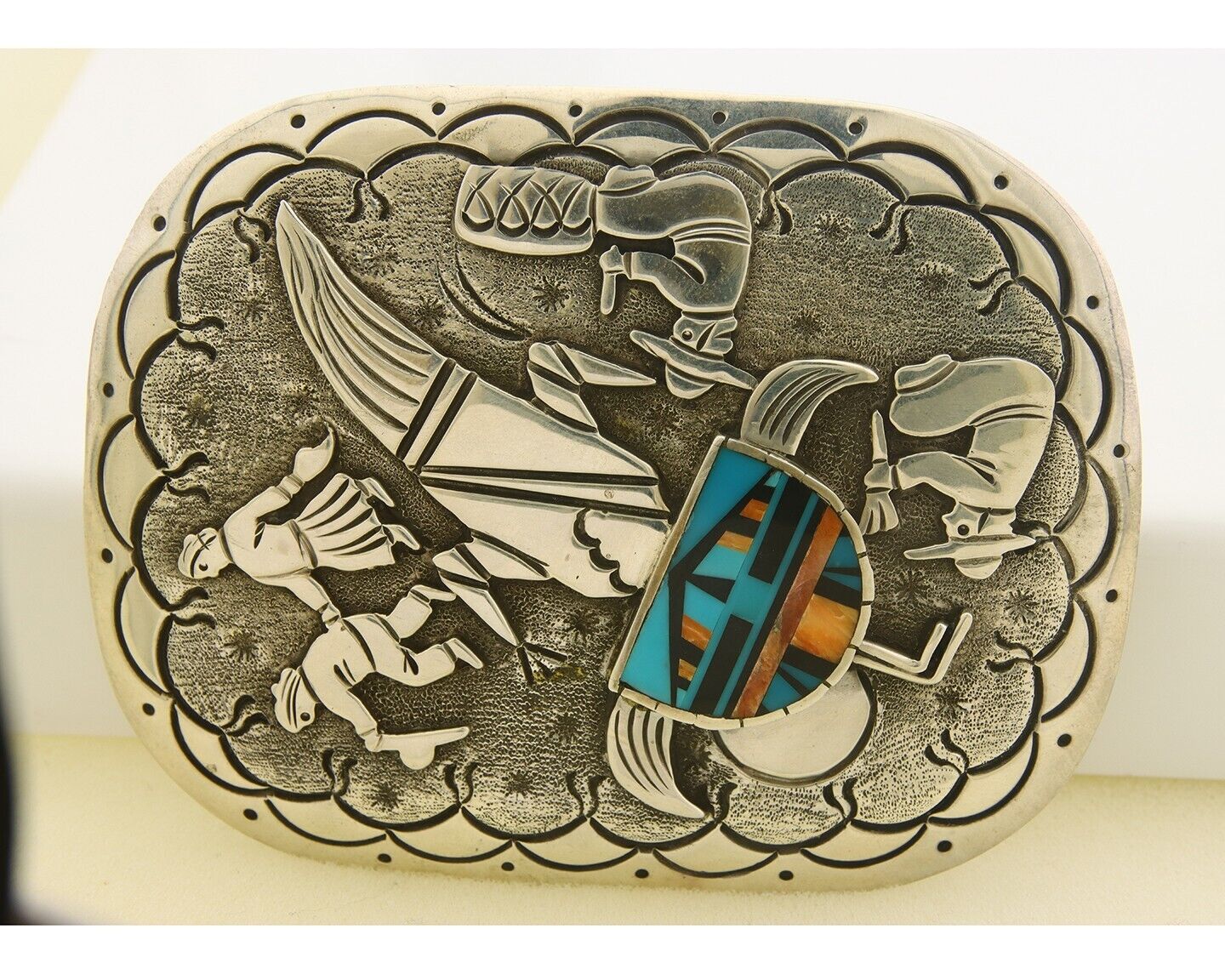 Navajo Belt Buckle 925 Sterling Silver Signed Floyd Becenti 3x4 in C.80's