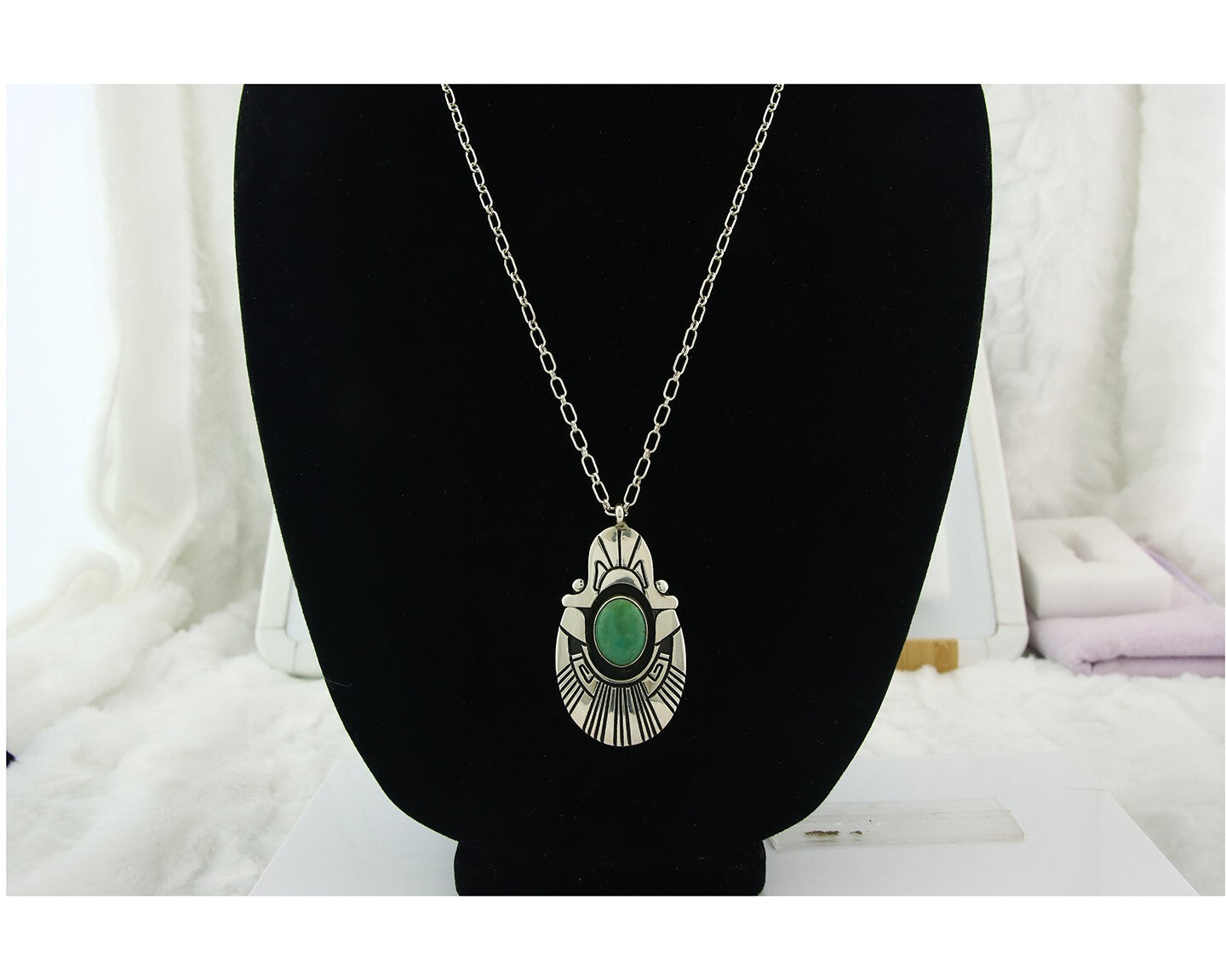 Navajo Sterling Silver Necklace Turquoise Authentic Vintage Signed Thomas Singer