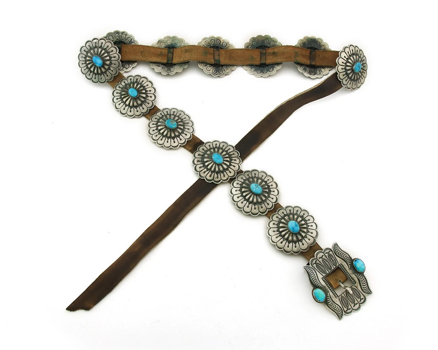 Navajo Concho Belt Sterling Silver Turquoise Vintage Signed H Morgan