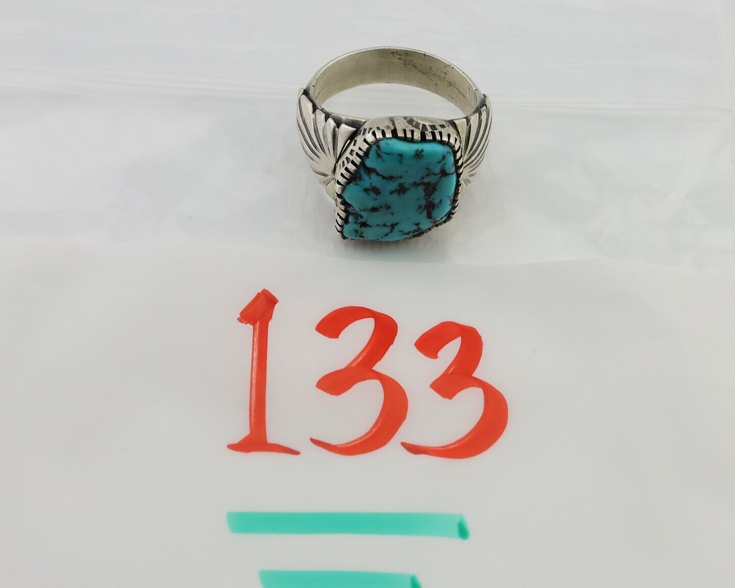 Navajo Ring 925 Silver Blue Sleeping Beauty Turquoise Artist Signed DK C.80's