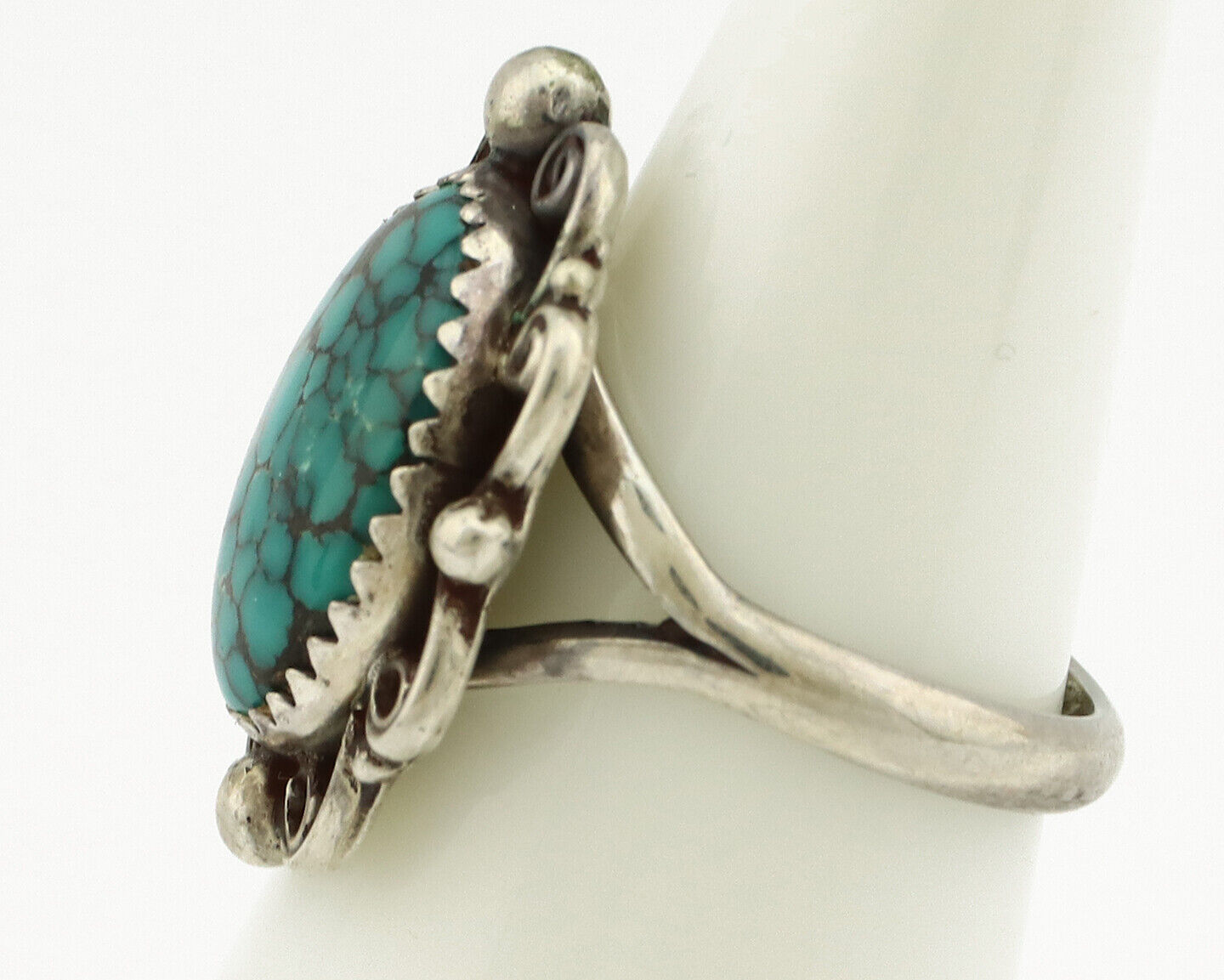 Navajo Ring .925 Silver Spiderweb Turquoise Native American Artist C.80's