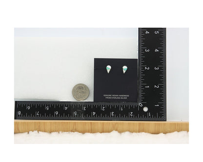 Navajo Earrings Sterling Silver Inlaid Turquoise & MOP Vintage Handmade