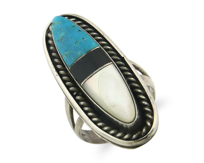 Vintage Navajo Ring 925 Sterling Silver Turquoise Signed Wilbur Yazzie Size 8.0